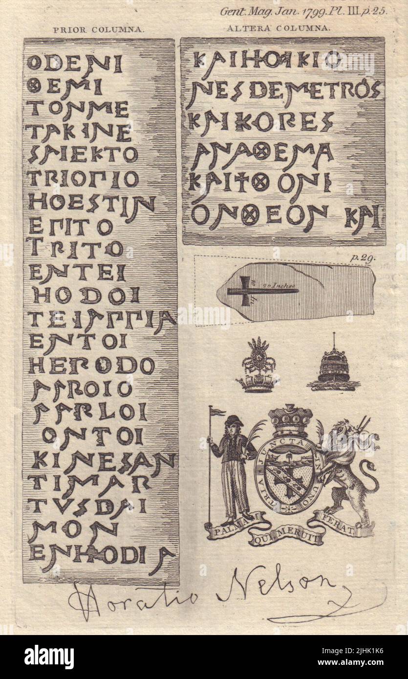 Säulen Herodes Atticus Inschriften Farnese Palace Rom. Nelson's Armorial 1799 Stockfoto