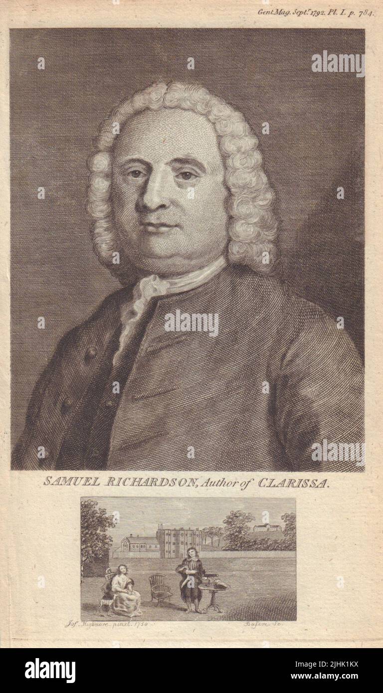 Porträt von Samuel Richardson, Autor von Clarissa 1792 alten antiken Druck Stockfoto
