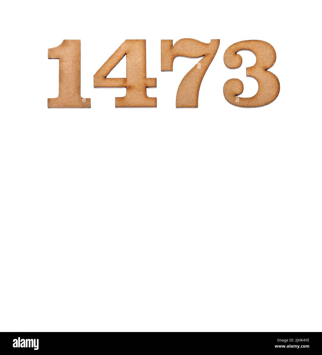 Nummer 1473 aus Holz, isoliert auf weißem Hintergrund Stockfoto