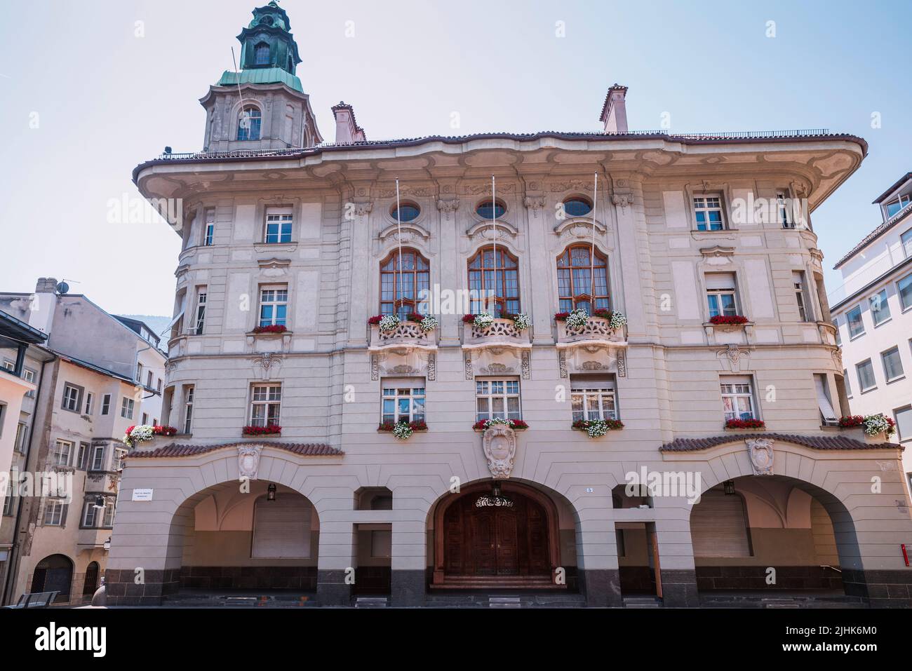 Rathaus von Bozen. Historisches Zentrum. Bozen, Südtirol, Trentino-Südtirol - Südtirol, Italien, Europa Stockfoto