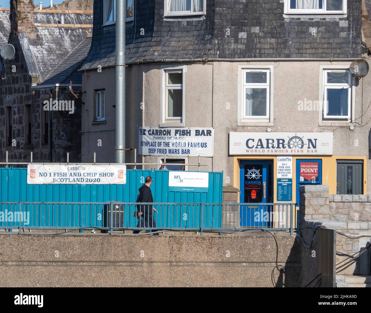Die Fischbar Carron, die zuerst die zerrissene, frittierte mars-Bar machte, die in Stonehaven im Nordosten Schottlands zu einer schottischen Kulturikone geworden ist Stockfoto