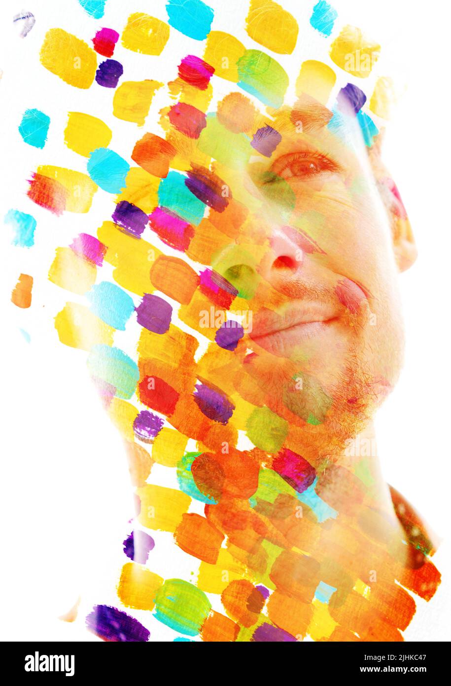 Paintographie. Eine Kombination aus einem bunten Gemälde und einem Porträt Stockfoto