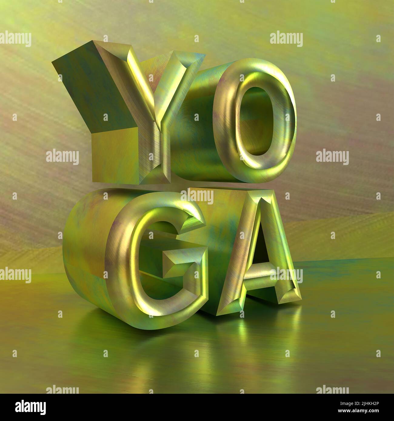Yoga Metallic 3D Render auf metallischem Hintergrund Stockfoto