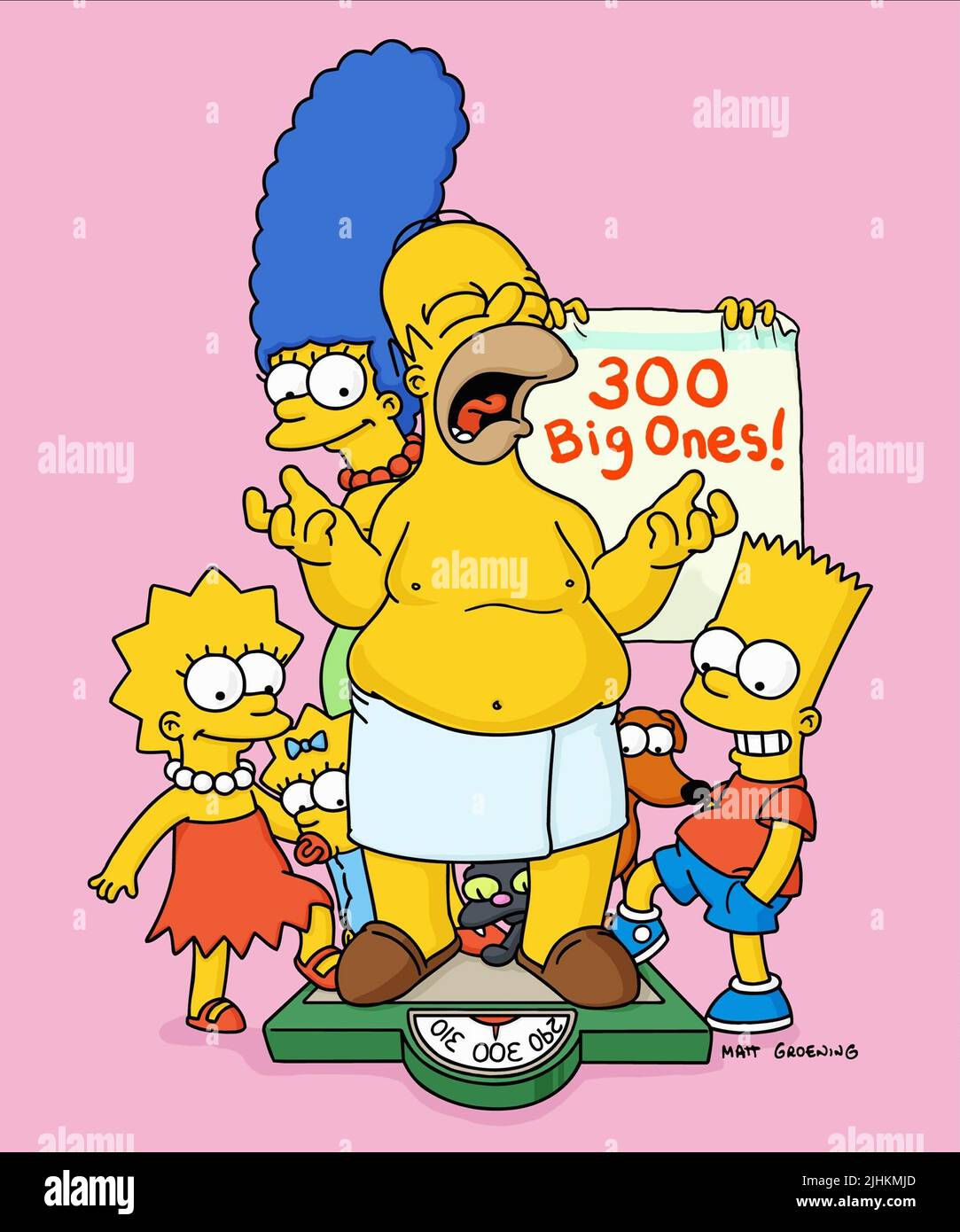LISA, MAGGIE, MARGE, HOMER, SANTA'S KLEINE HELFERIN, SNOWBALL, BART SIMPSON, THE SIMPSONS, 1989 Stockfoto