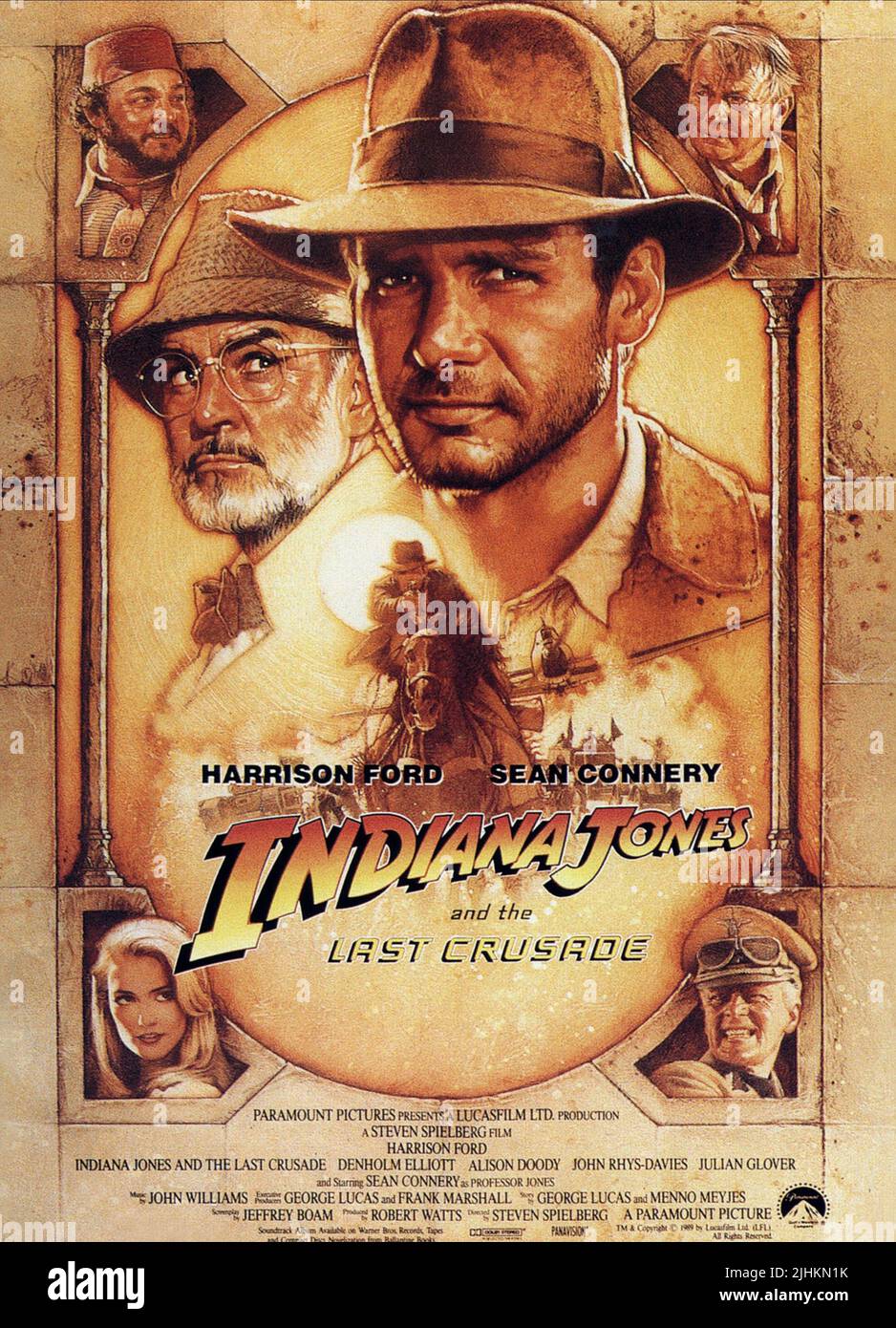 JOHN RHYS-DAVIES, HARRISON FORD, SEAN CONNERY, DENHOLM ELLIOTT, ALISON DOODY, MICHAEL BYRNE POSTER, INDIANA JONES UND DER LETZTE KREUZZUG, 1989 Stockfoto