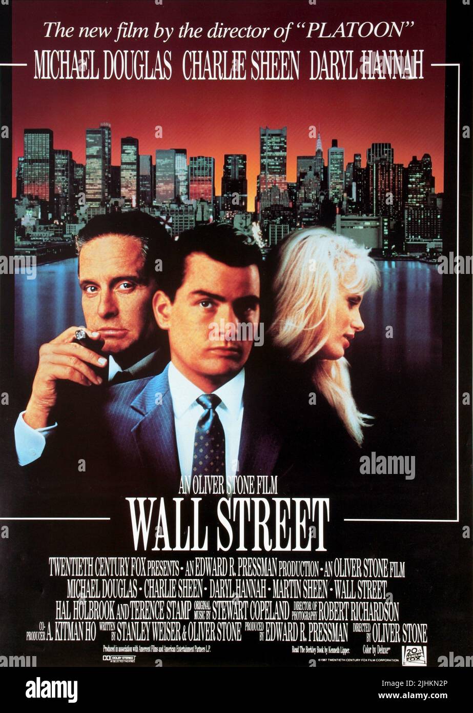 MICHAEL DOUGLAS, CHARLIE SHEEN, Daryl Hannah, WALL STREET, 1987 Stockfoto