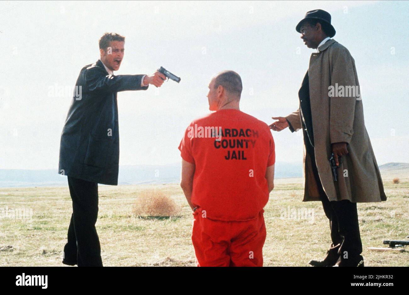 BRAD PITT, Kevin Spacey, Morgan Freeman, SE7EN, 1995 Stockfoto