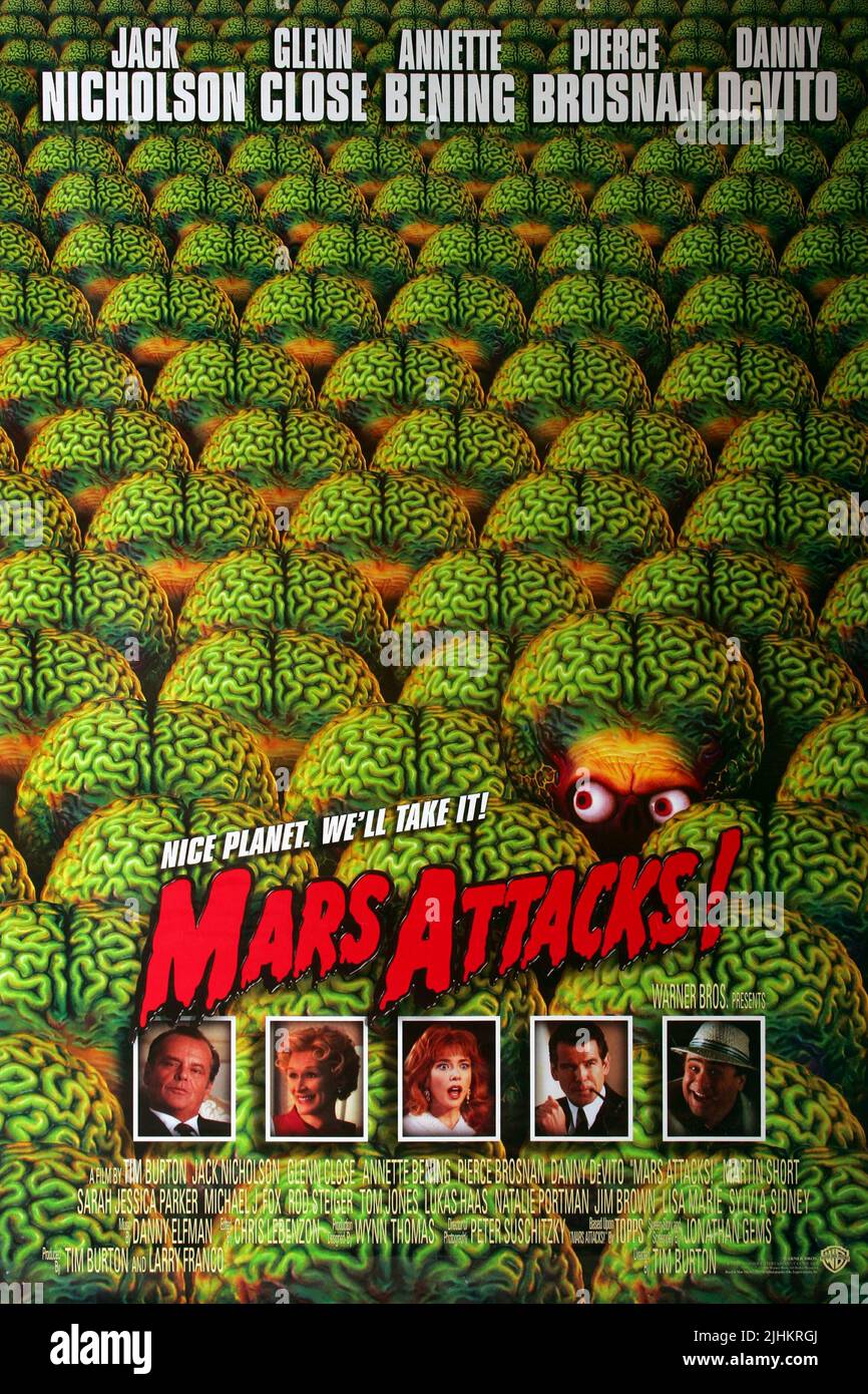 JACK NICHOLSON, Glenn Close, Annette Bening, PIERCE BROSNAN, Danny Devito FILMPLAKAT, Mars Attacks!, 1996 Stockfoto