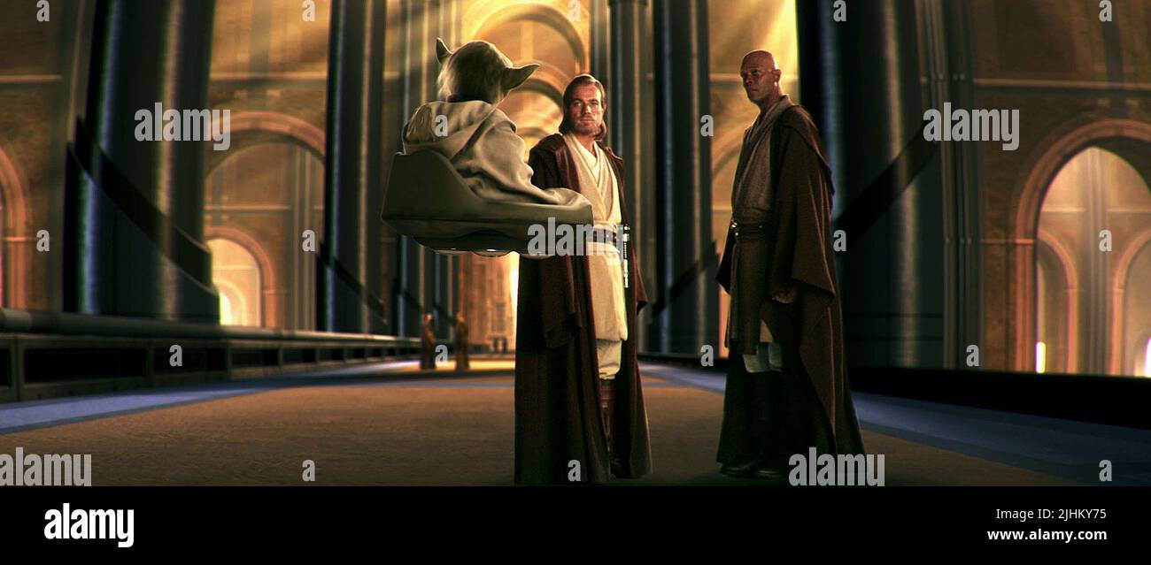 YODA, EWAN MCGREGOR, Samuel L. Jackson, Star Wars: Episode II - Angriff der Klonkrieger 2002 Stockfoto