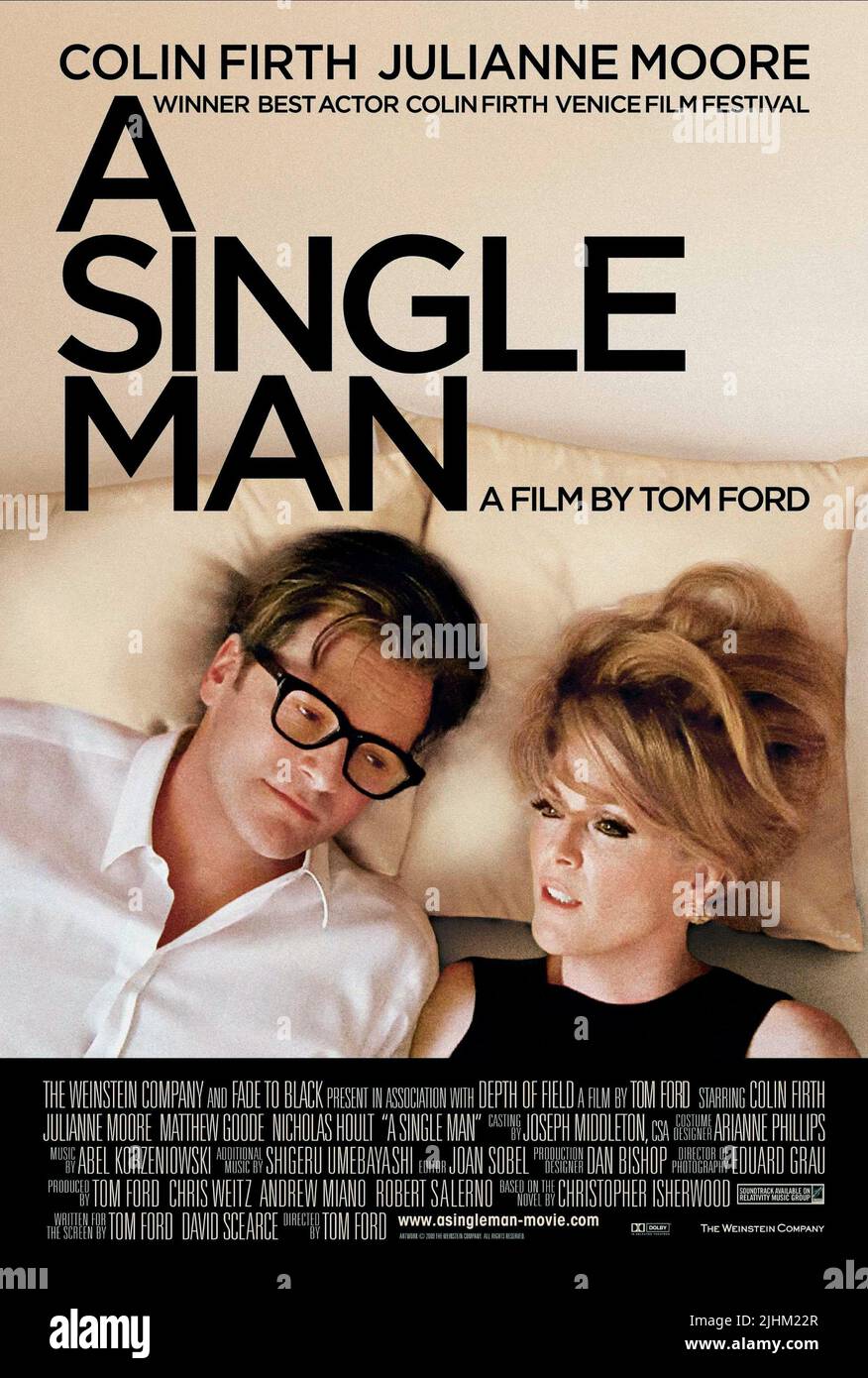 COLIN FIRTH, Julianne Moore, Plakat, EIN EINZELNER Mann, 2009 Stockfoto