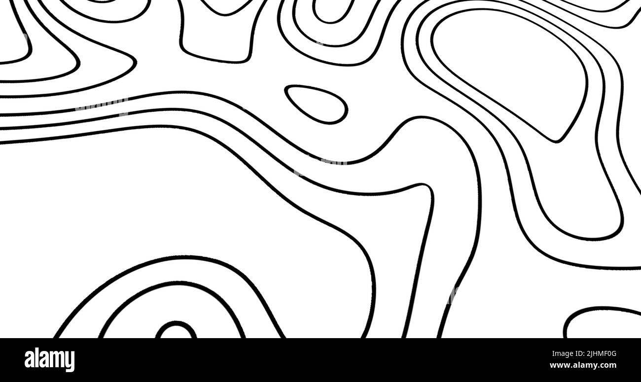 Bild von schwarzen Isohypsen, die sich auf weißem Hintergrund bewegen Stockfoto