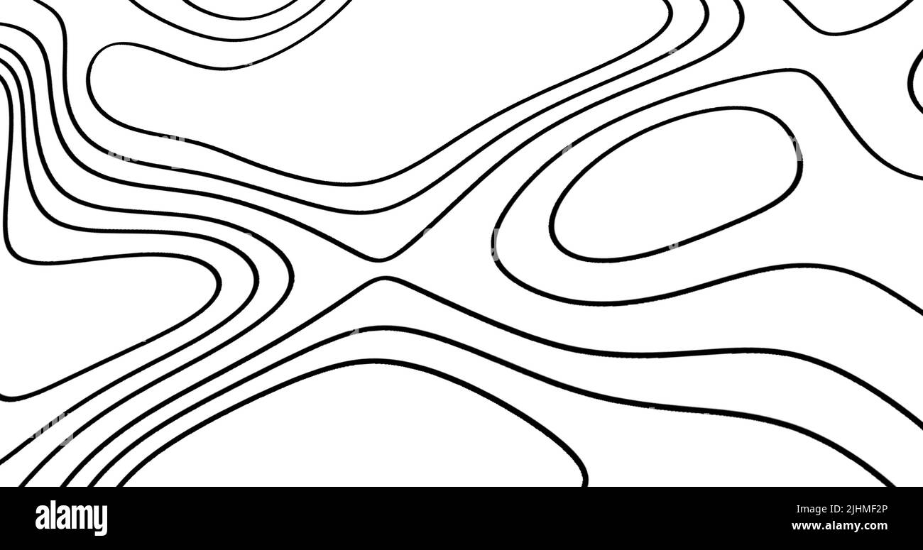 Bild von schwarzen Isohypsen, die sich auf weißem Hintergrund bewegen Stockfoto