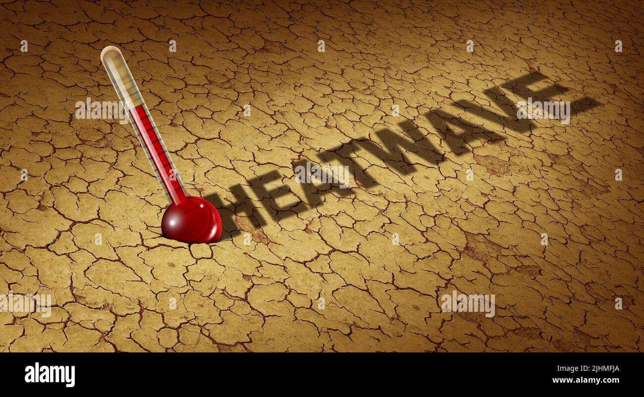 Hitzewelle oder Hitzewelle und heißes Wetter mit hohen extremen Temperaturen und extremen Temperaturen, die zu Dürre als Naturkatastrophe führen. Stockfoto
