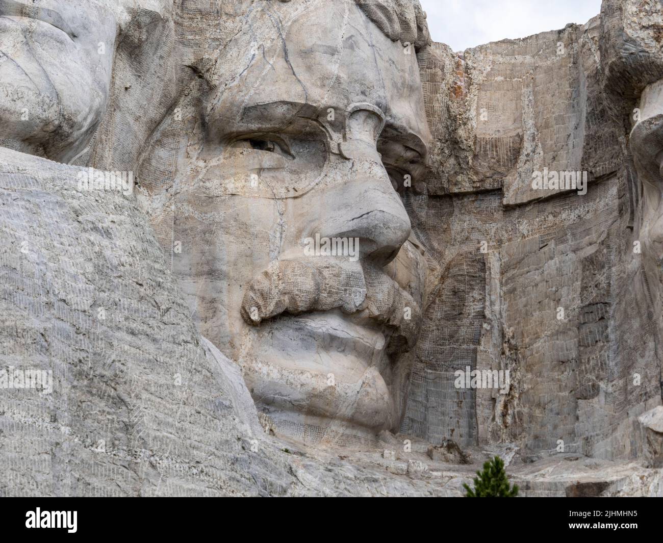 Nahaufnahme der Roosevelt-Skulptur am Mount Rushmore National Memorial in den Black Hills von South Dakota USA Stockfoto