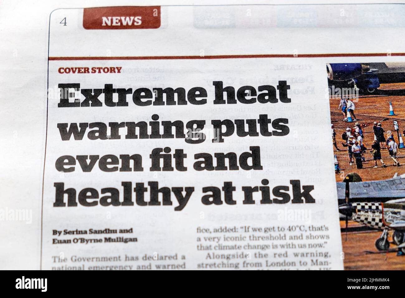 „Extreme Hitzewarnung gefährdet sogar den Zustand und die Gesundheit“, so der Nachrichtenartikel von 40 Grad in London, England, Großbritannien, am 17. Juli 2022 Stockfoto