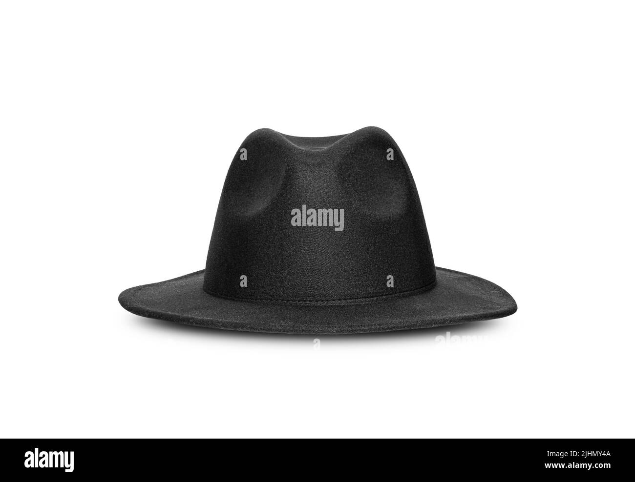 Schwarzer Retro-Hut vor weißem Hintergrund isoliert. Mit Beschneidungspfad Stockfoto
