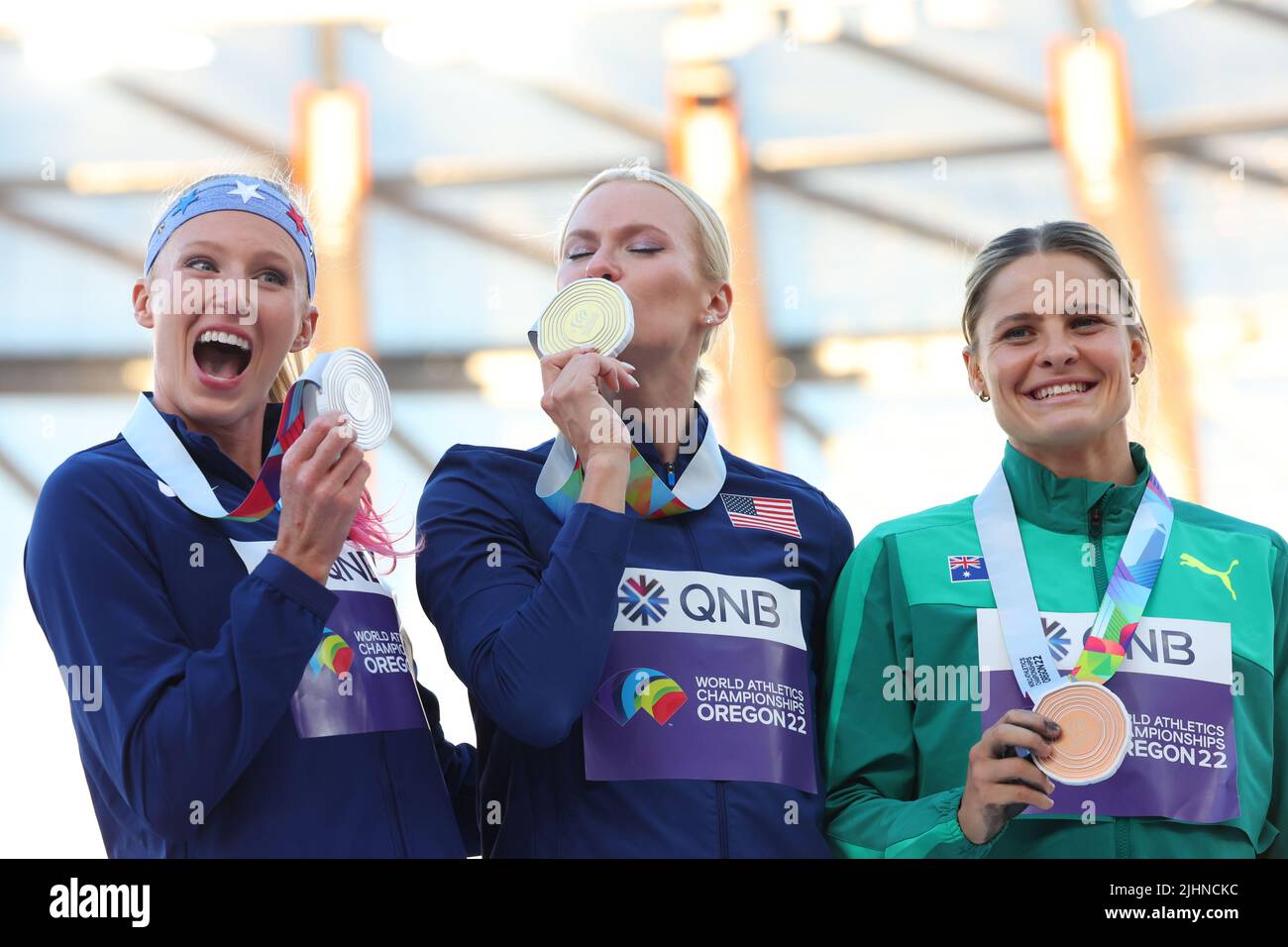 Hayward Field, Eugene, Oregon, USA. 17.. Juli 2022. (L-R) Sandi Morris ...