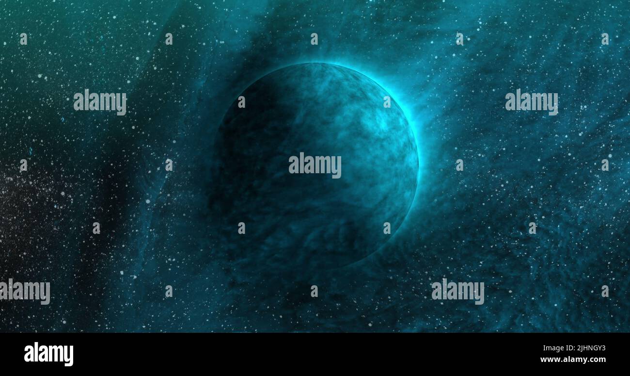 Bild eines grünen Planeten in einer grünen Galaxie Stockfoto