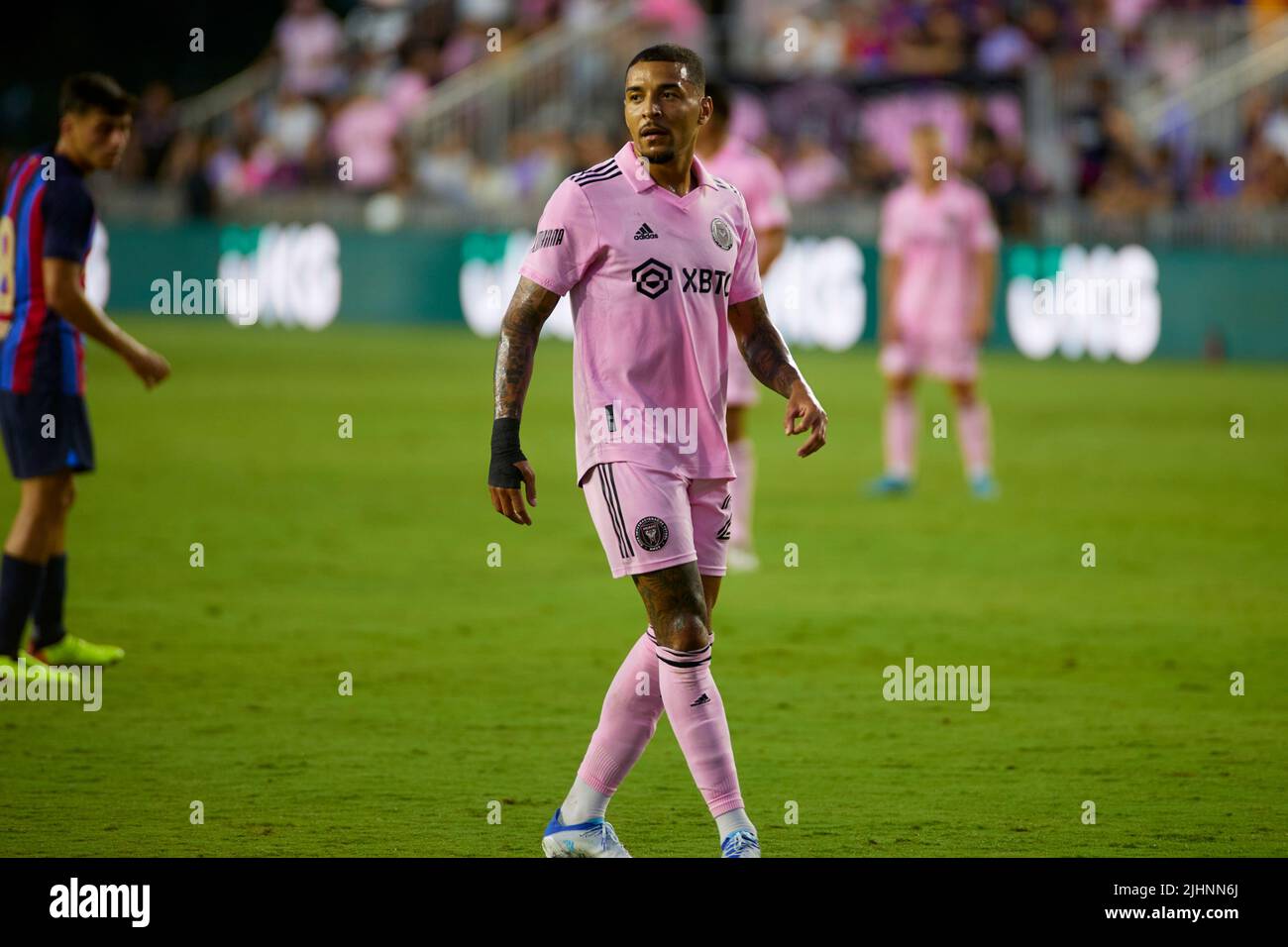 Fort Lauderdale, FL, USA. 19.. Juli 2022. Inter Miami Spieler beim internationalen Freundschaftsspiel zwischen Inter Miami CF und dem FC Barcelona im DRV Pink Stadium in Florida, USA. Kredit: Yaroslav Sabitov/YES Market Media/Alamy Live Nachrichten Stockfoto