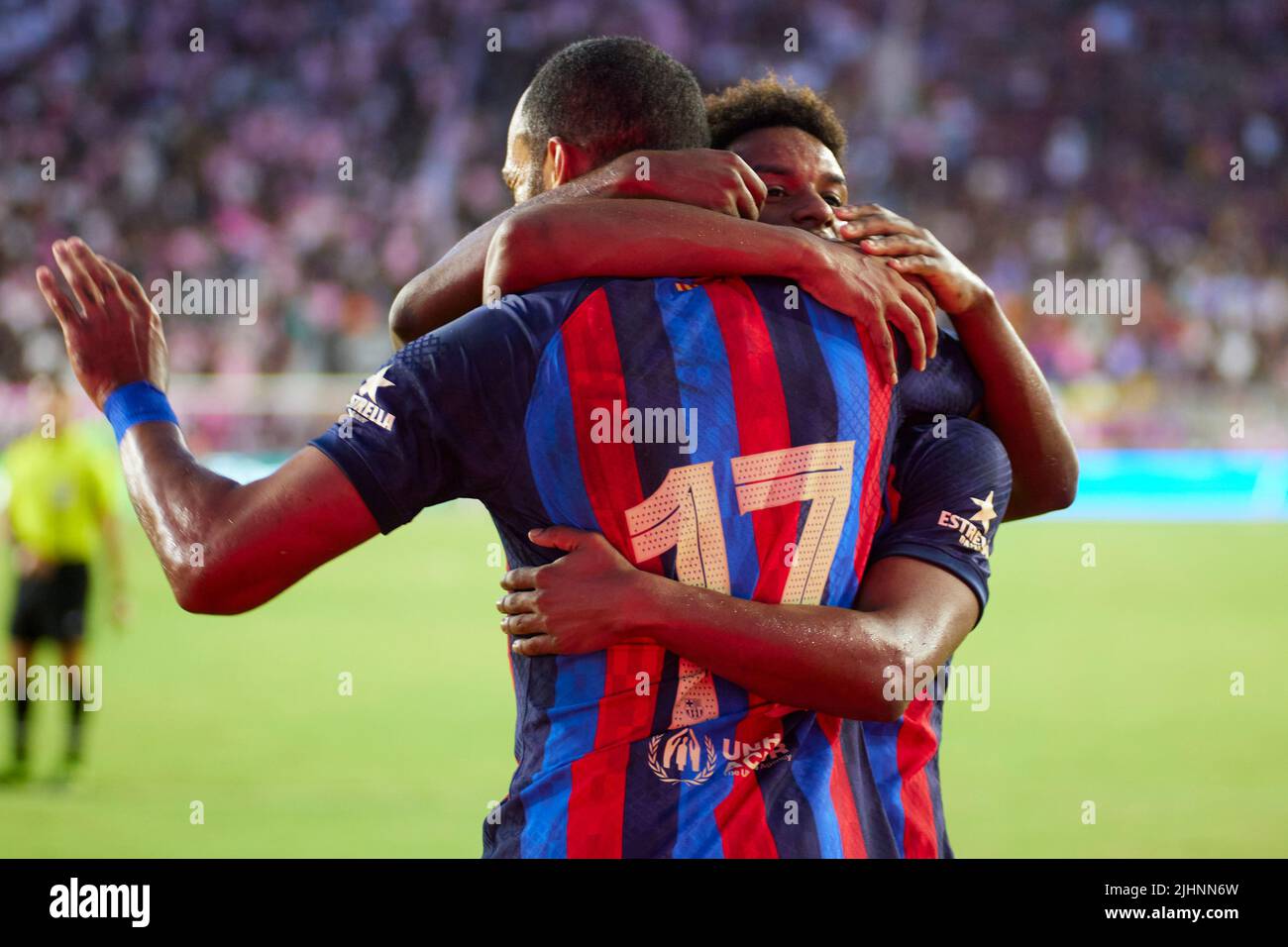 Fort Lauderdale, FL, USA. 19.. Juli 2022. FC Barcelona TOR beim internationalen Freundschaftsspiel zwischen Inter Miami CF und FC Barcelona im DRV Pink Stadium in Florida, USA. Kredit: Yaroslav Sabitov/YES Market Media/Alamy Live Nachrichten Stockfoto