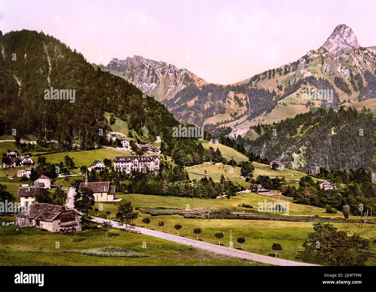 Les Avants und Dent de Jaman, Waadt, Schweiz 1890. Stockfoto