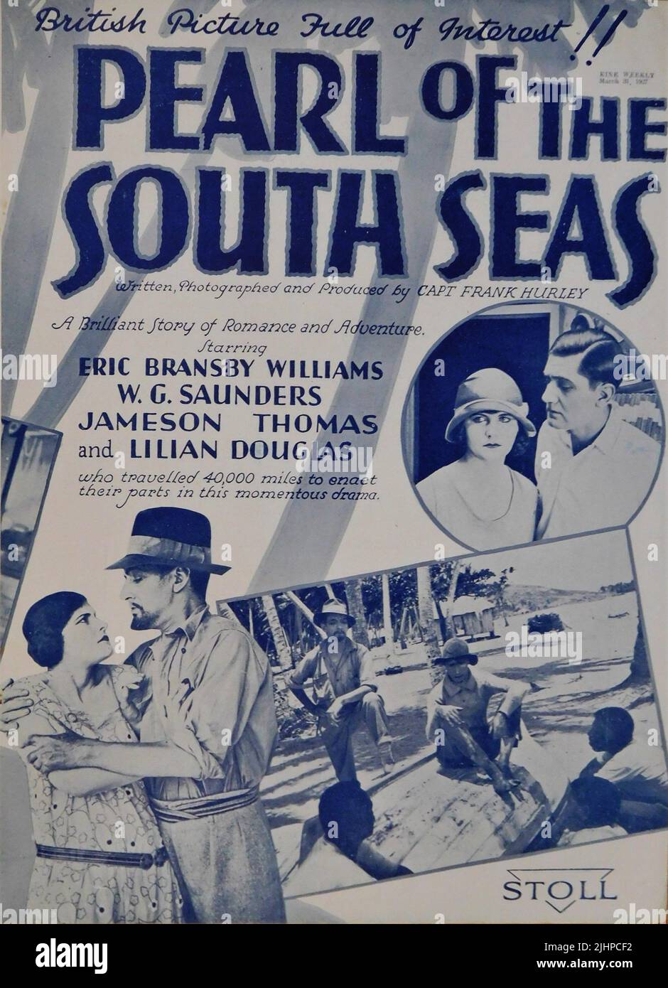ERIC BRANSBY WILLIAMS W.G. SAUNDERS JAMESON THOMAS und LILIAN DOUGLAS in PEARL OF THE SOUTH SEAS (UK) / THE HOUND OF THE DEEP (US) 1926 Regisseur / Autor / Kameramann Captain FRANK HURLEY Regieassistent W.G. Saunders Co-Kameramann Walter Sully Hurley Productions / Stoll Picture Productions Stockfoto