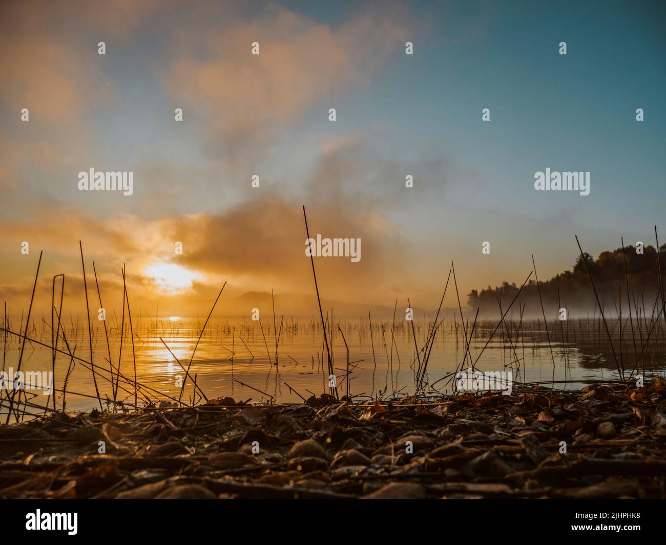 Landschaft, See, Quebec Kanada, Nebel, Morgen Stockfoto