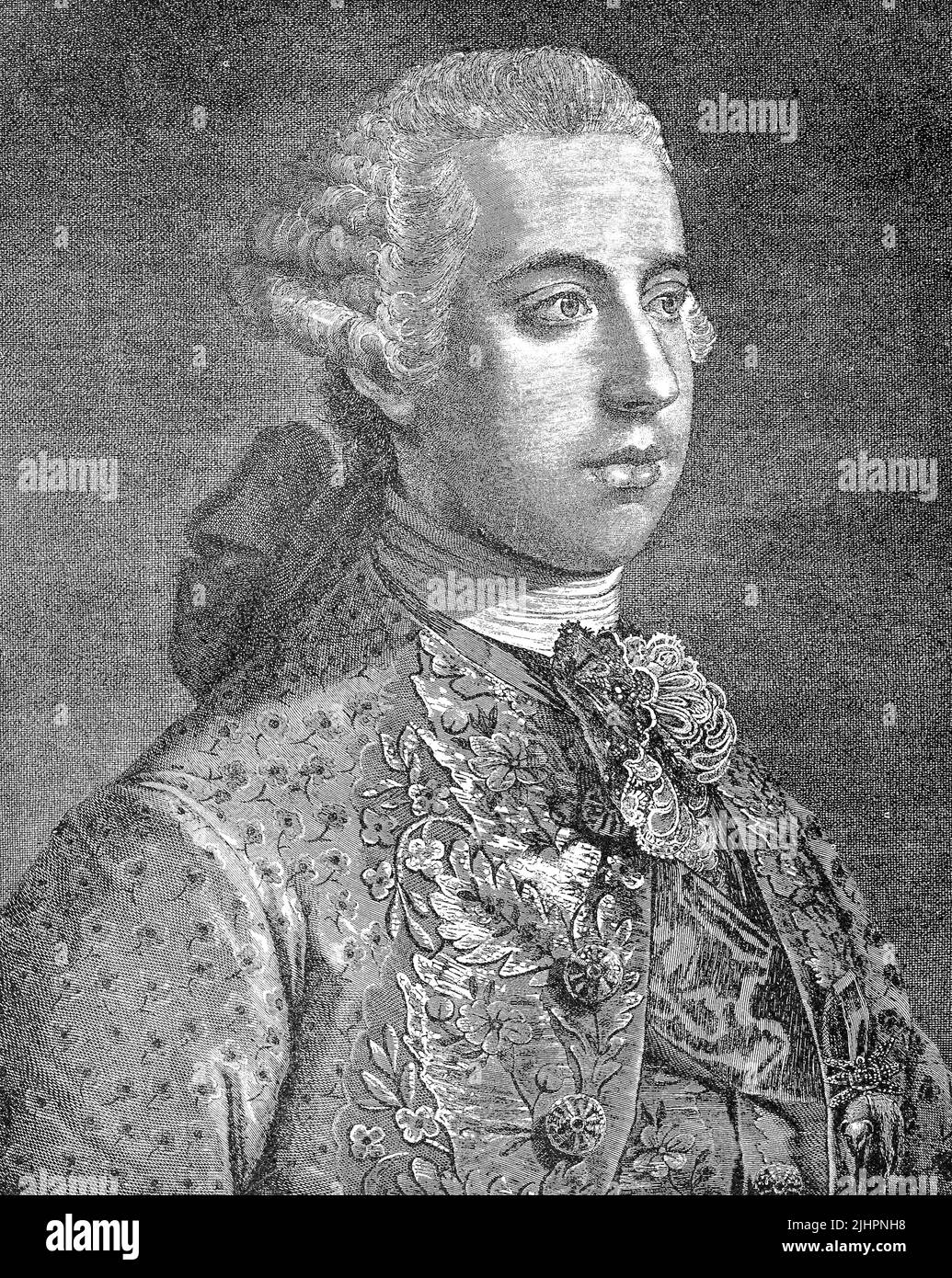 Joseph II., Benedikt August Johann Anton Michael Adam (geboren 13. März 1741, gestorben 20. Februar 1790 ), war ein Fürst aus dem Geschlecht Habsburg-Lothringen, Erzherzog im Erzherzogtum Österreich, wurde 1764 römisch-deutscher König und war von 1765 bis 1790 Kaiser des Heiligen Römischen Reiches / August Johann Anton Michael Adam (geboren 13. März 1741, gestorben 20. Februar 1790 ), War Fürst der Habsburger-Lothringer Dynastie, Erzherzog im Erzherzogtum Österreich, wurde 1764 römisch-deutscher König und war von 1765 bis 1790 Heiliger römischer Kaiser, historisch, digital restaurierte Produktion einer Stockfoto