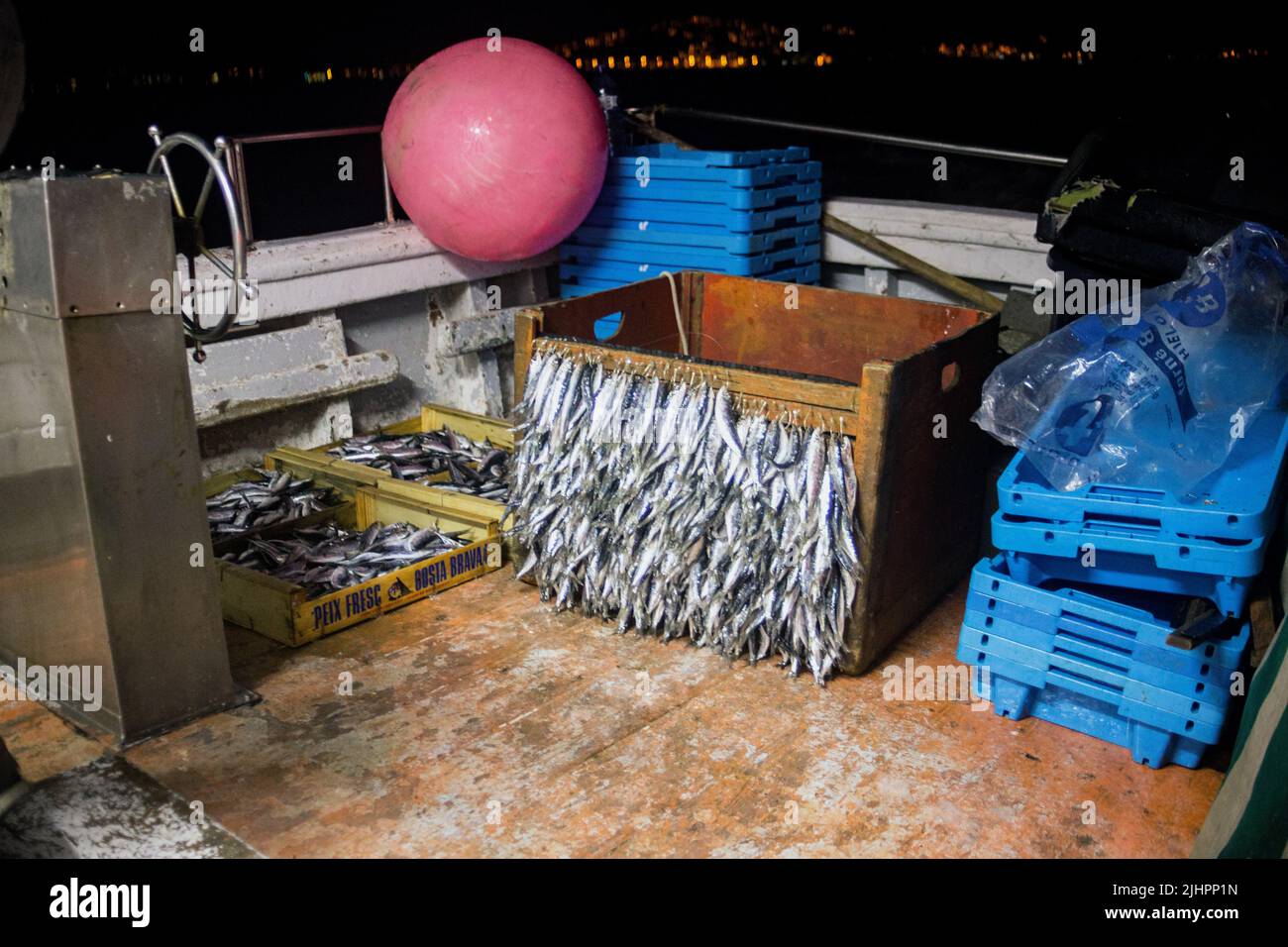 Lange Box mit Köder gefüllt und einsatzbereit Stockfoto