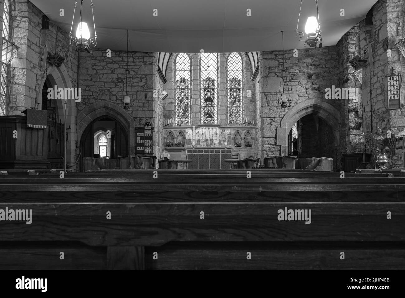 Innenraum der Kirche St. Johannes der Evangelist, Treslothan, Camborne, Cornwall Stockfoto