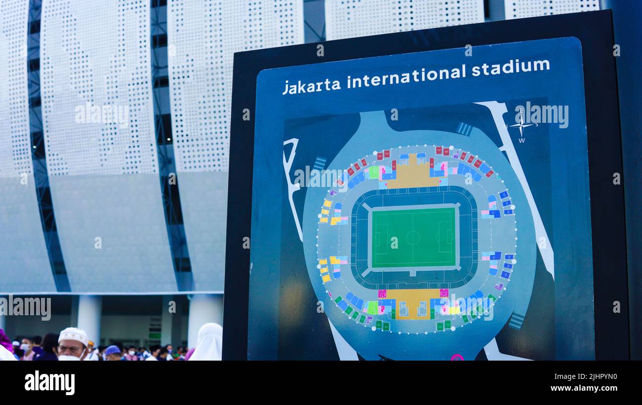 Jakarta, INDONESIEN - 14.. Juli 2022 - Jakarta Internationale Stadionmarker als Karte Stockfoto