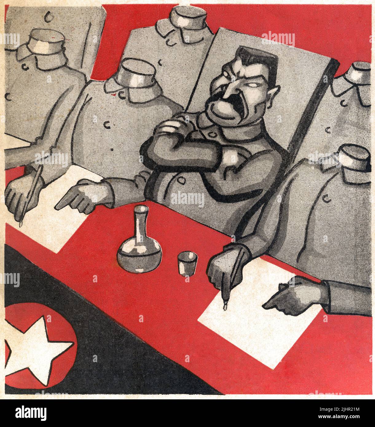 Stalin und seine Gefährten. Detail des satirischen Zeichentrickfilms, der am 12. März 1938 in der Zeitung „Aux Ecoutes“ veröffentlicht wurde. U.S.R. Private Sammlung Stockfoto