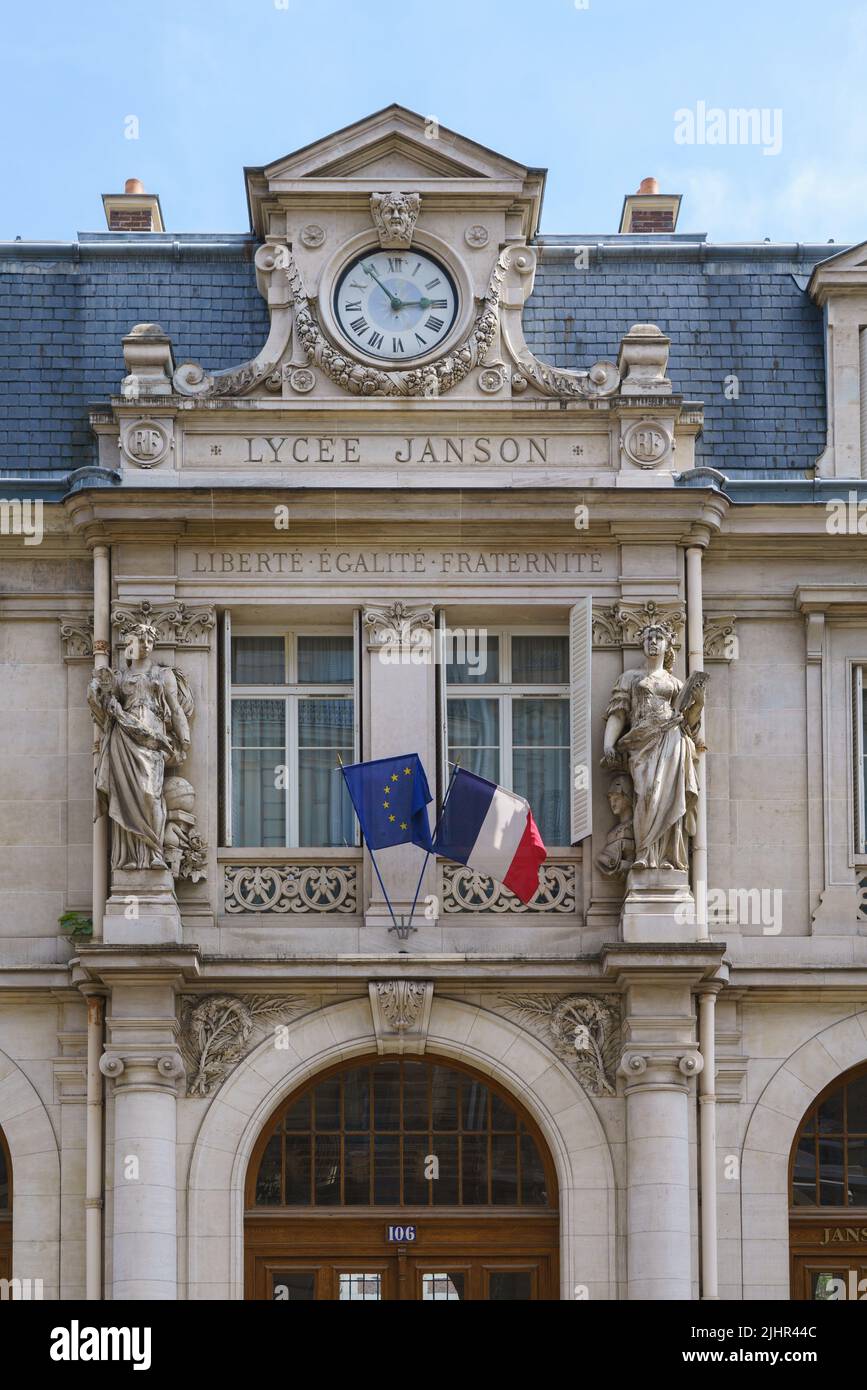 Frankreich, Region Ile de France, 16. Arrondissement von Paris, rue de la Pompe, Eingangsportal des Lycée Jason de Sailly, Stockfoto