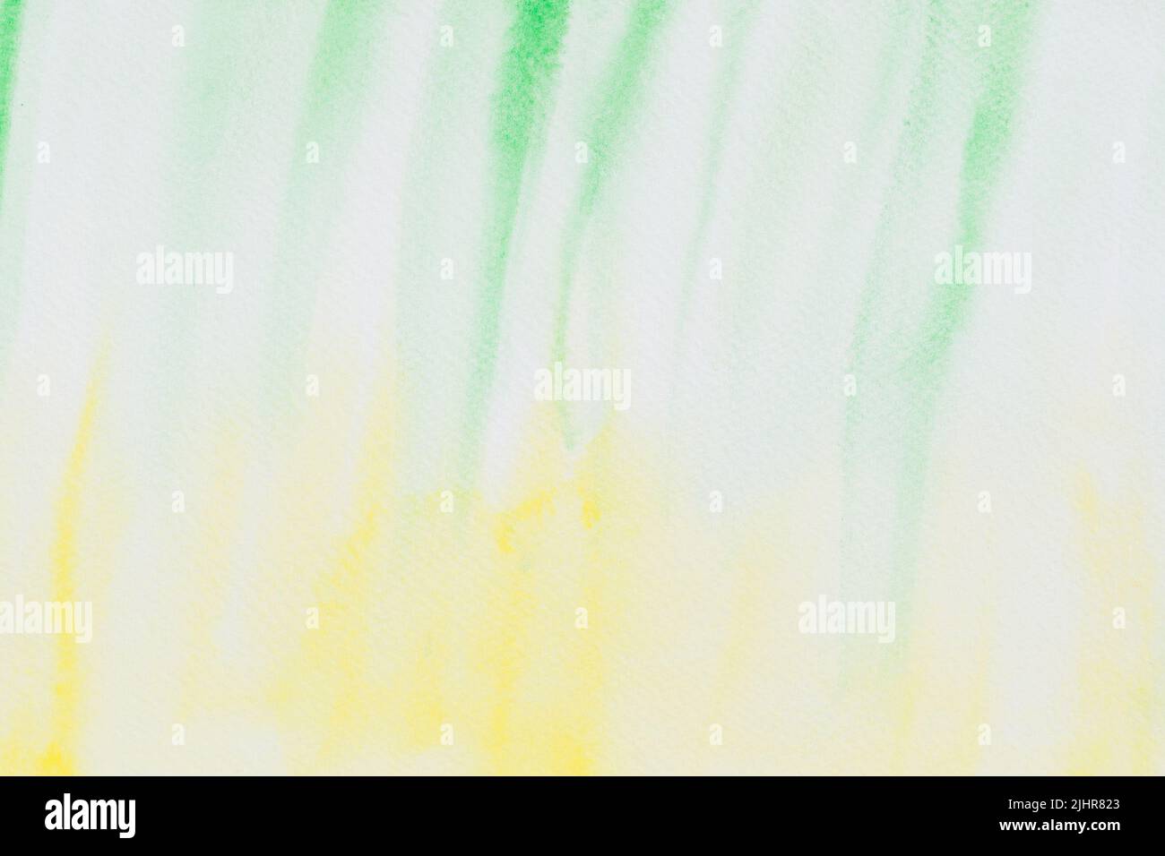 Weißes, grünes, gelbes Aquarell auf Papierhintergrund Stockfoto