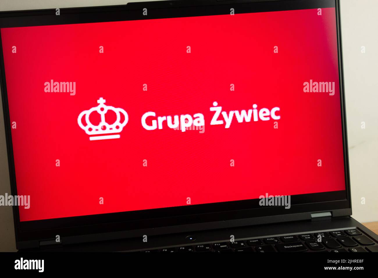 KONSKIE, POLEN - 19. Juli 2022: Grupa Zywiec SA Bierhersteller-Logo auf dem Laptop-Bildschirm angezeigt Stockfoto