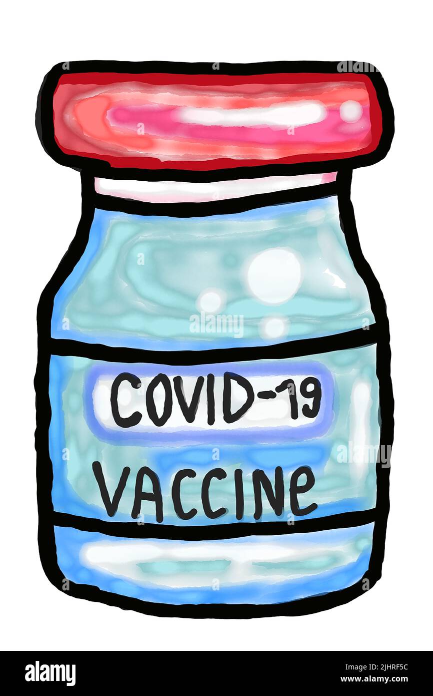 Covid-19 Vakzine Illustration Malkonzept auf weißem Hintergrund Stockfoto