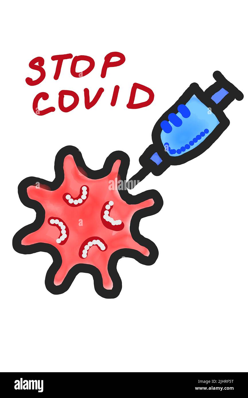 Covid-19 Impfstoff Virus Illustration Gemälde auf weißem Hintergrund Stockfoto