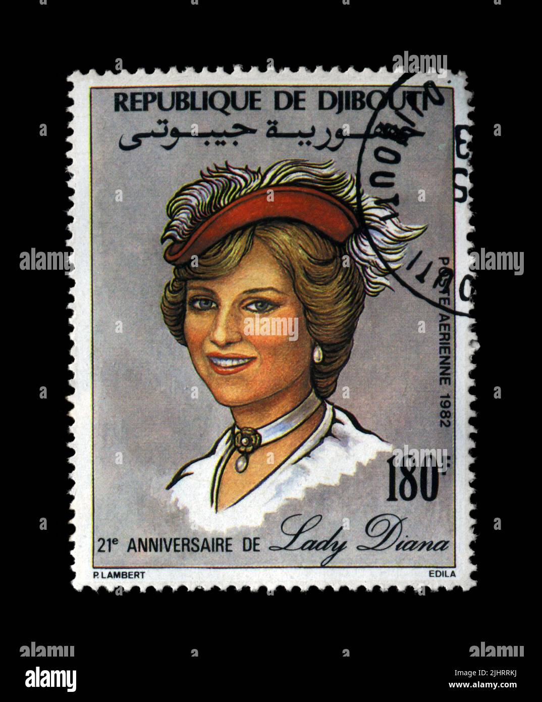 Prinzessin Diana. Abgesagte Briefmarke von DSCHIBUTI, die dem Gedenken an Lady Di, Prinzessin von Wales, gewidmet ist Stockfoto