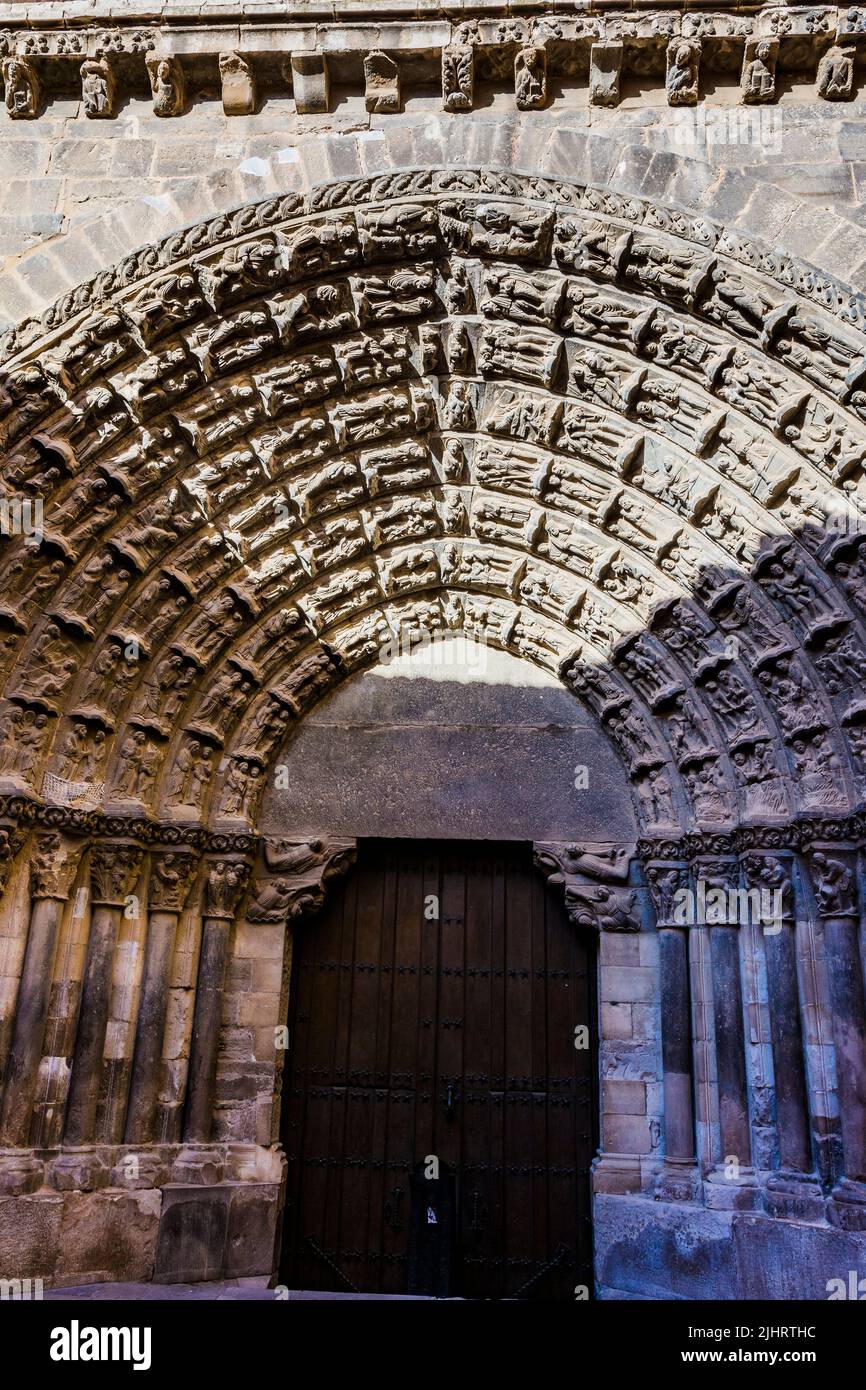 Portal des Jüngsten Gerichts - Finale von Portada del Juicio. Kathedrale der Heiligen Maria von Tudela - Kathedrale von Santa María. Tudela, Navarra, Spanien, Europa Stockfoto