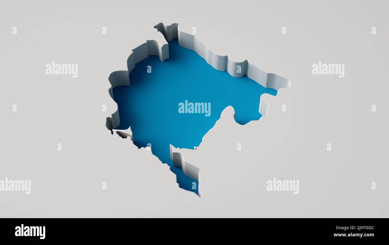 3D Illustration von Montenegro Karte 3D innere Extrude Karte Meertiefe mit innerem Schatten. Für Web und Print Stockfoto