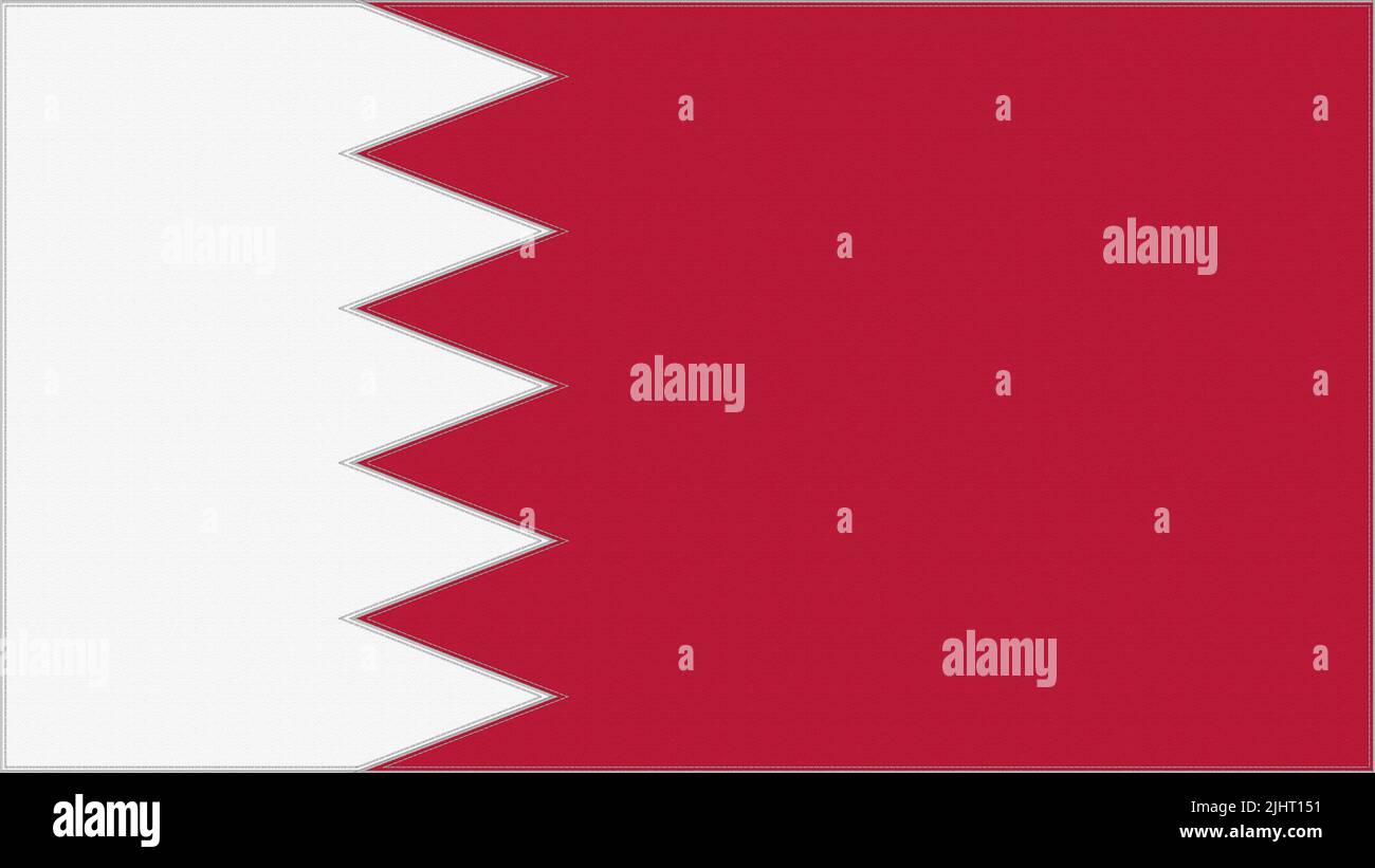 Bahrain Stickerei Flagge. Bahraini-Emblem in genähter Qualität. Gesticktes Wappen. Land Symbol textiler Hintergrund. Stockfoto