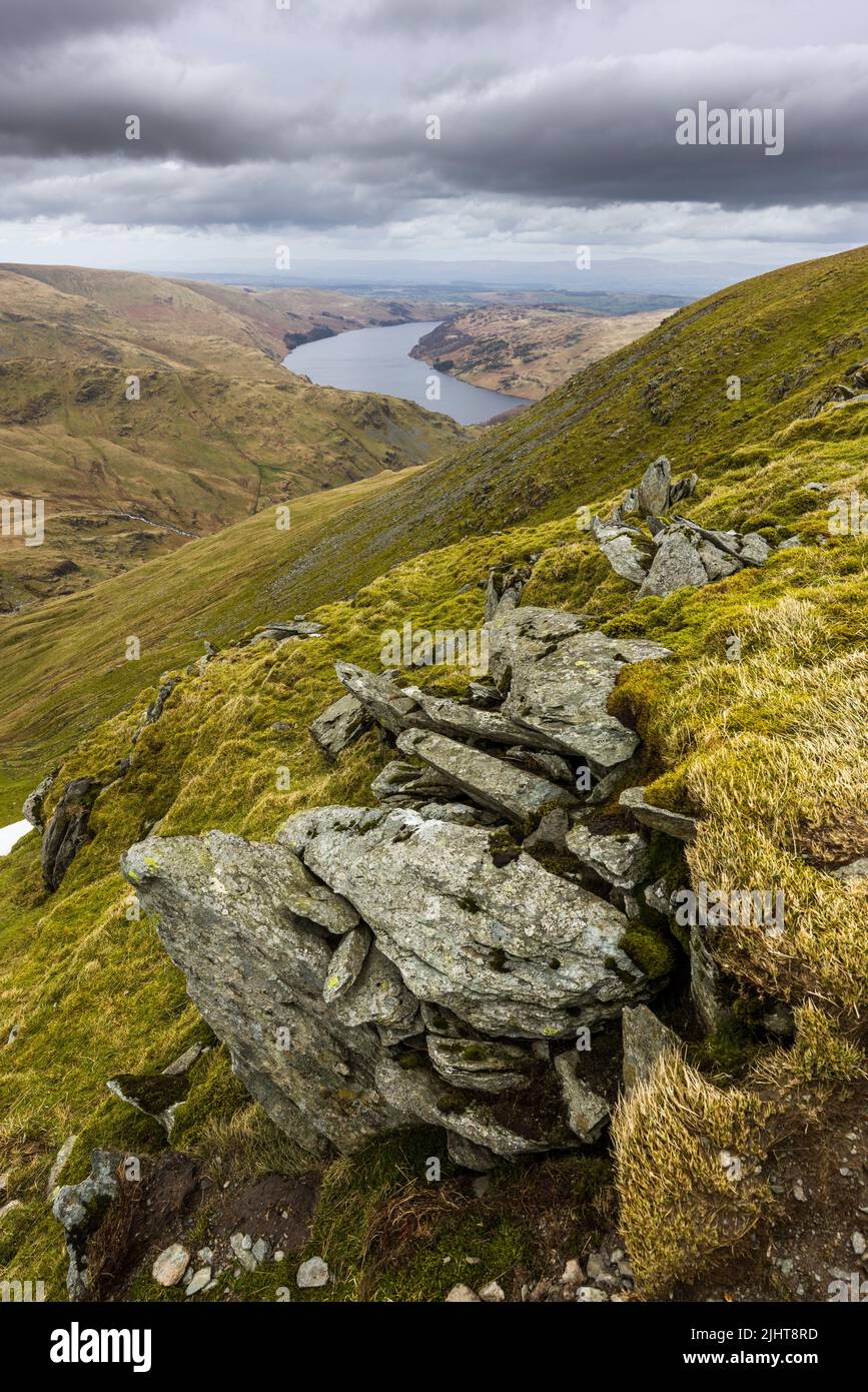 Haweswater Reservoir, aus Harter fiel im Nationalpark Lake District, Cumbria, England. Stockfoto