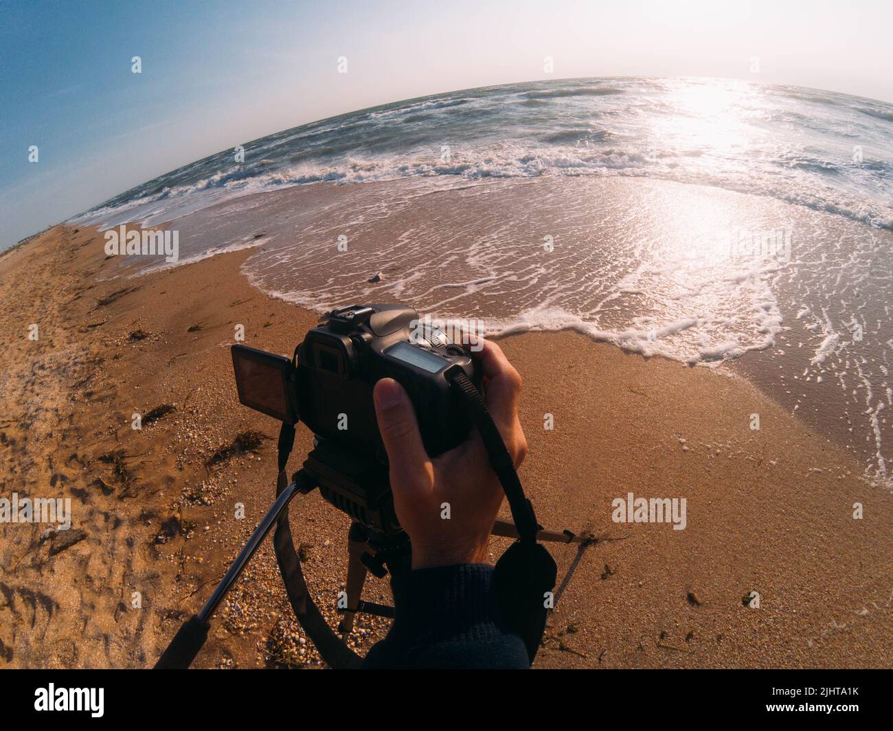 Reise Fotografie Ausrüstung Reise Strand Sonne Meer Stockfoto