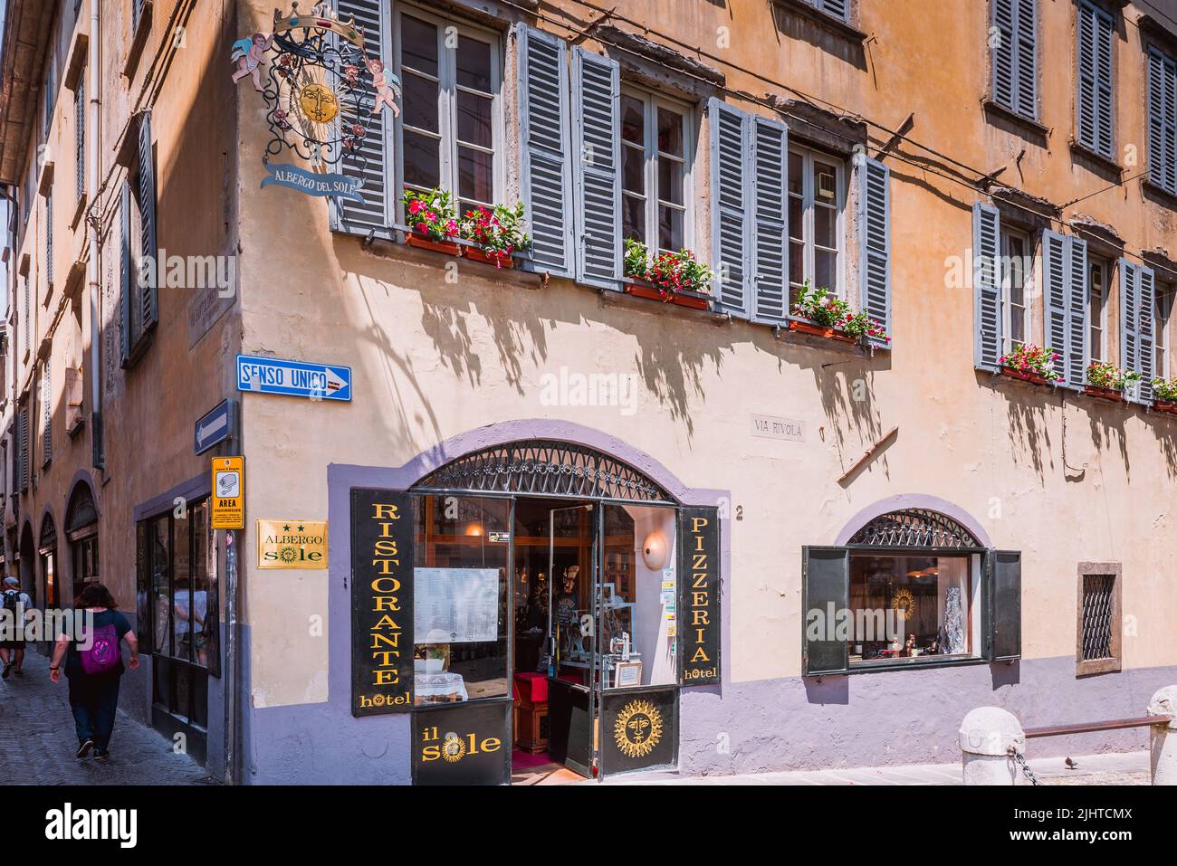 Albergo de Sole, Hotel im Città Alta, Oberstadt. Bergamo, Lombardei, Italien, Europa Stockfoto