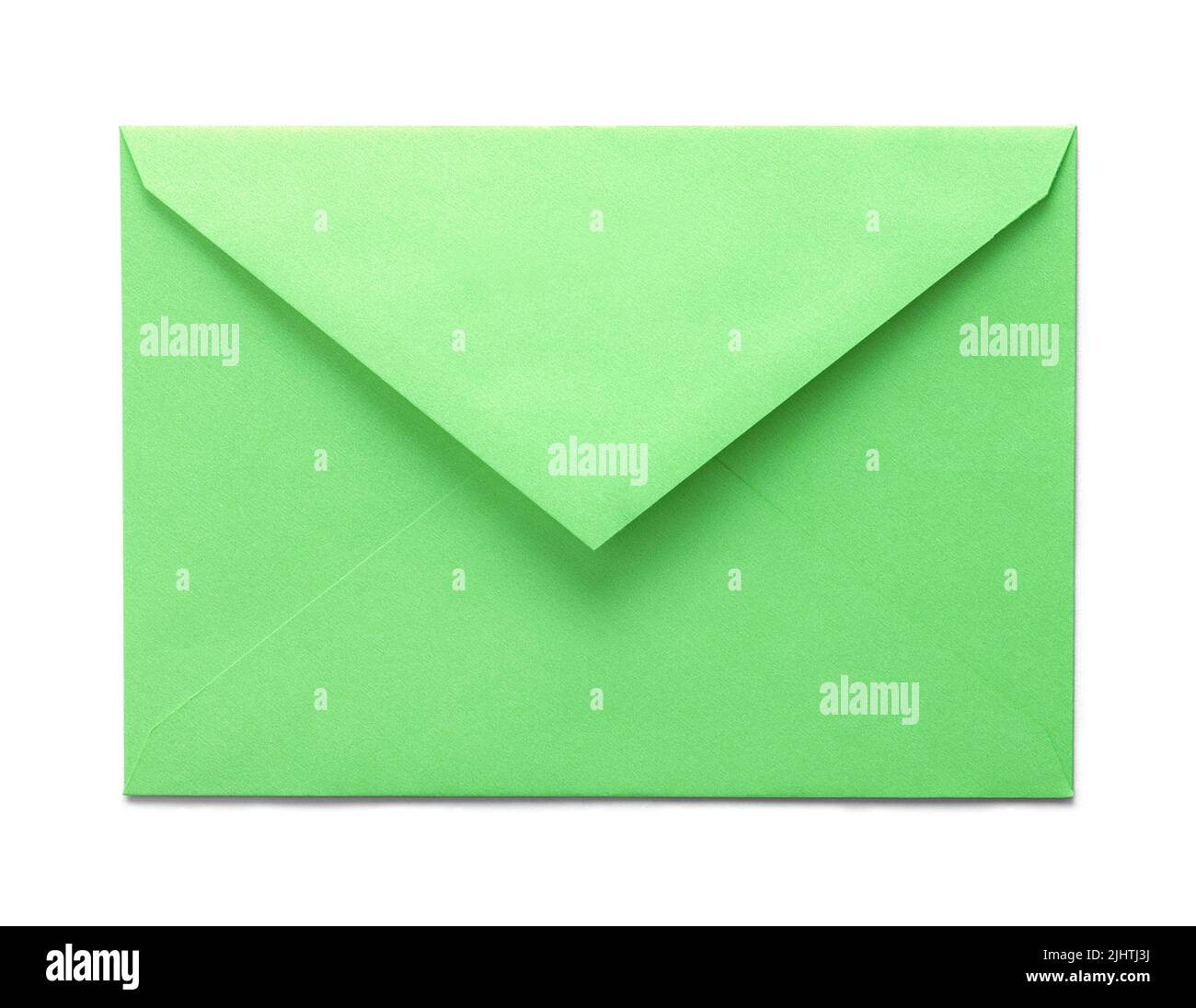 Öffnen Sie den weißen, grünen Papierumschlag. Stockfoto