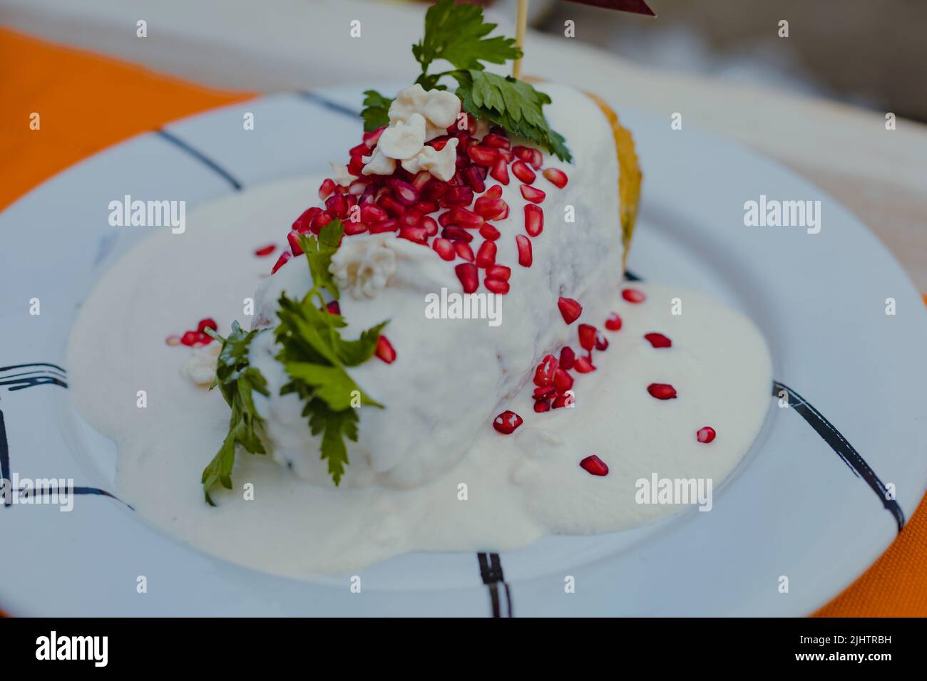 Chile en Nogada, traditionelle mexikanische Küche in Puebla Stockfoto