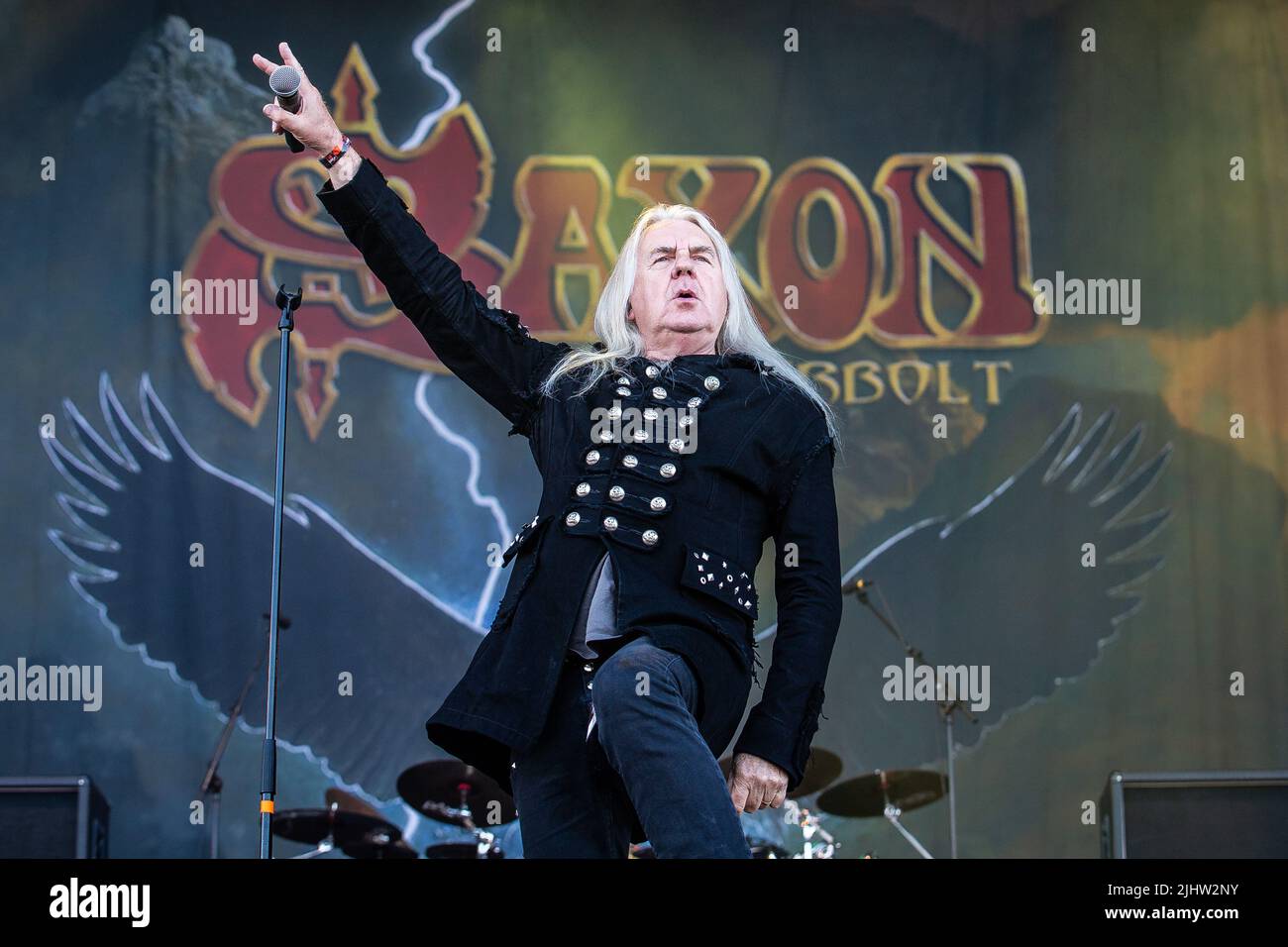 Der sächsische Frontmann Biff Byford tritt im Juni 2022 live beim Sweden Rock Festival auf Stockfoto