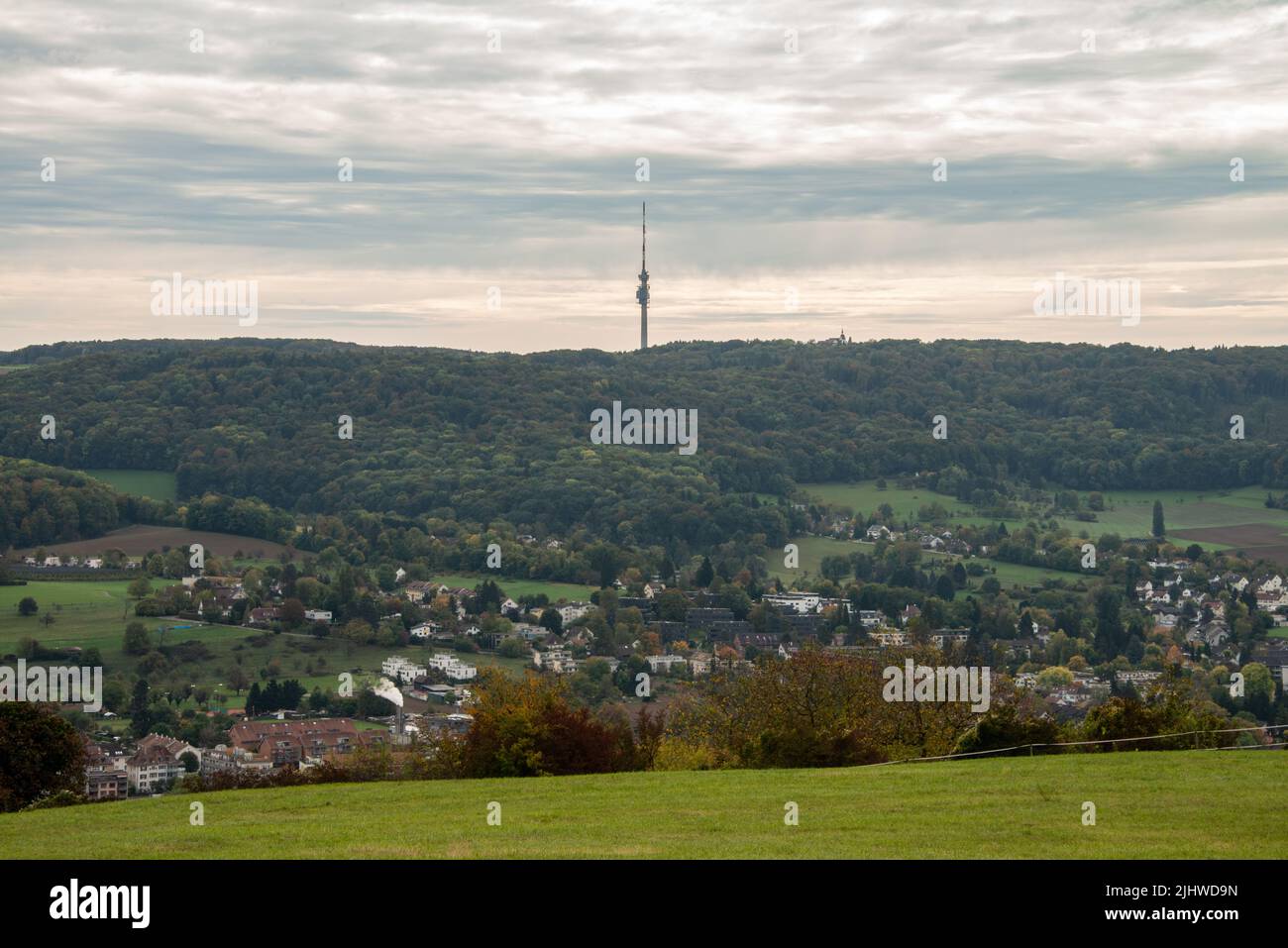 Blick auf Loerrach, Deutschland, und Turm des Salzert Stockfoto