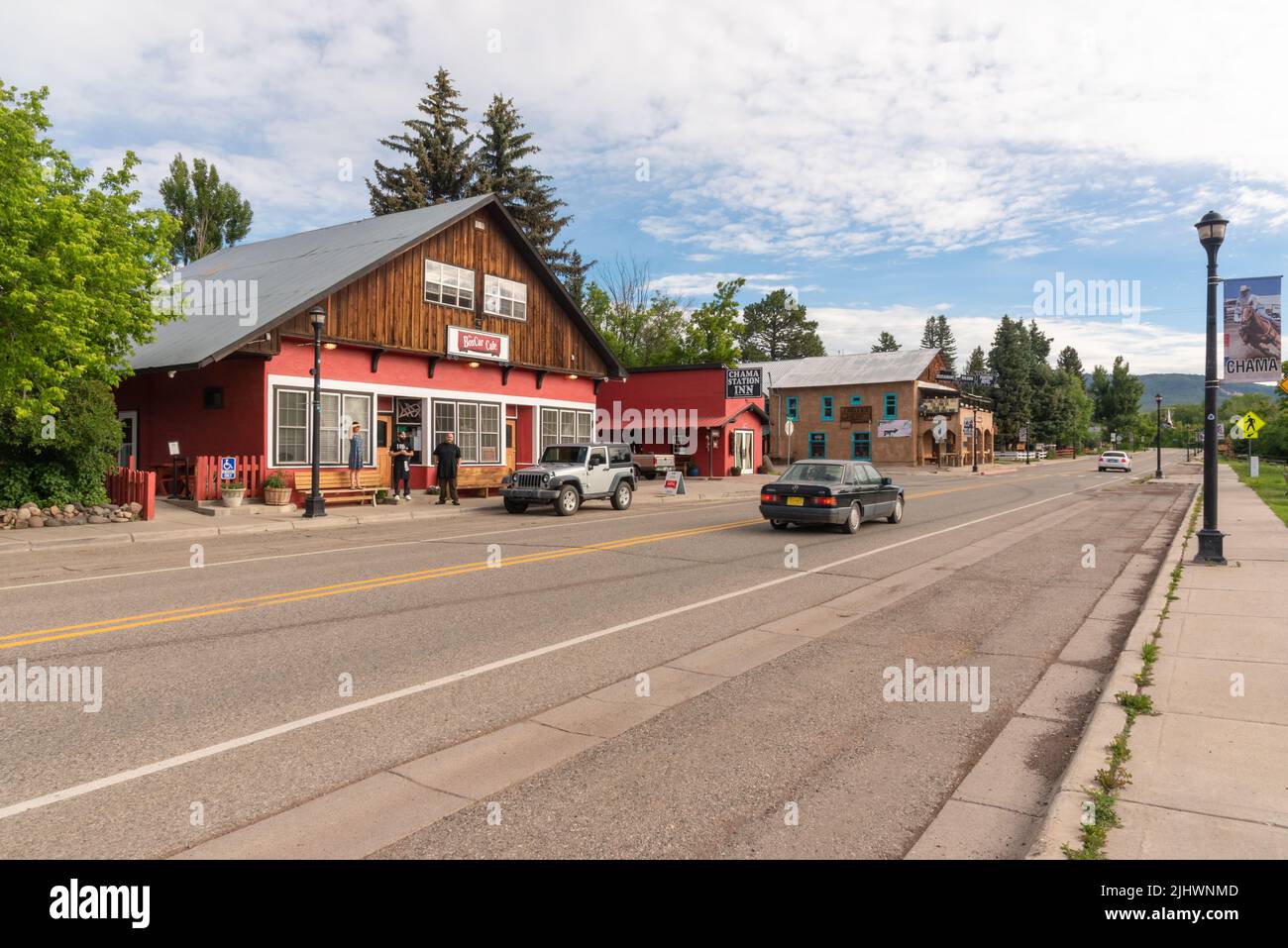 Das Boxcar Cafe im Dorf Chama, New Mexico. Stockfoto