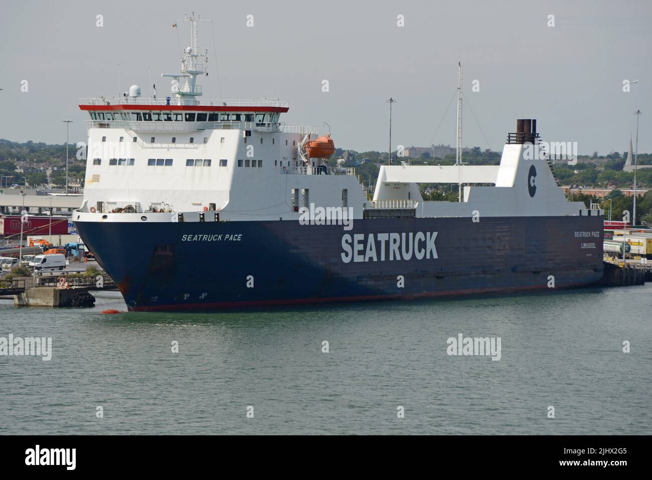 Seeruck Pace Frachtraten im Hafen von Dublin, Irland, Juli 2022 Stockfoto